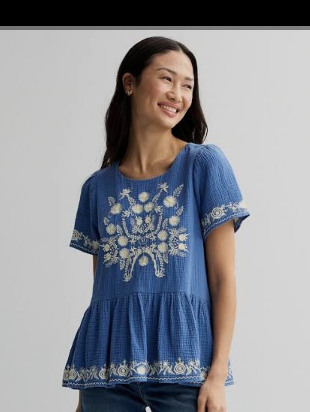 Women's Farmers Market Embroidered Peplum Top